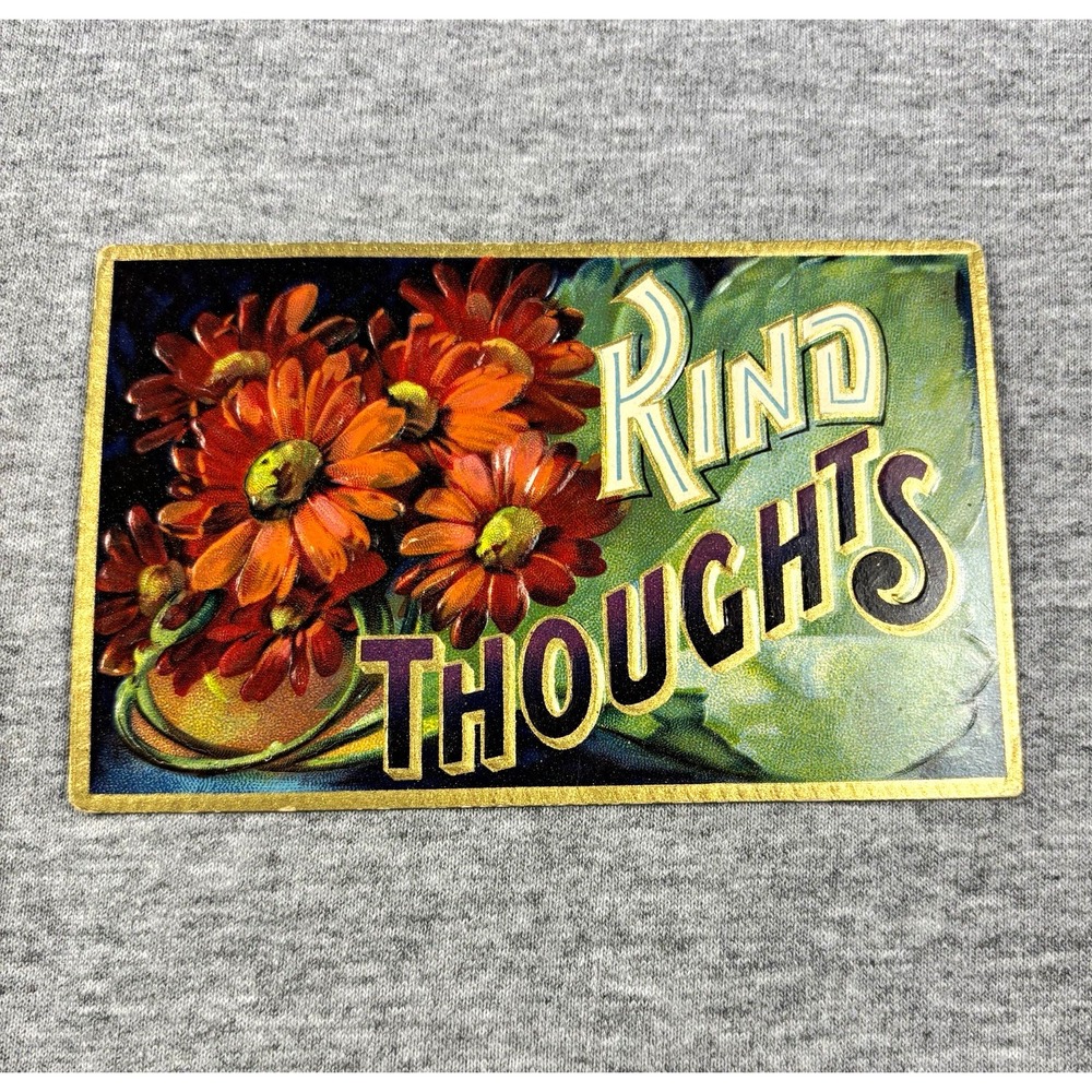 "Kind Thoughts" Embossed Floral Greetings Postcard, Serie 1440, Germany Print